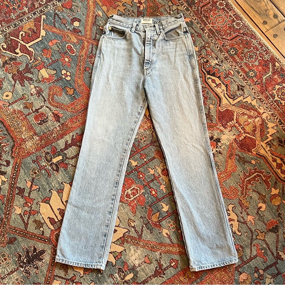 Agolde Pinch Waist, high rise straight jeans in light/medium wash